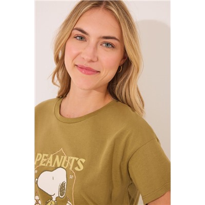 Pijama largo algodón Snoopy caqui