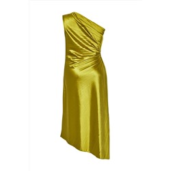 Açık Yeşil  Saten Piliseli Asimetrik Kesim Astarlı Dokuma Elbise TBBSS24AH00155