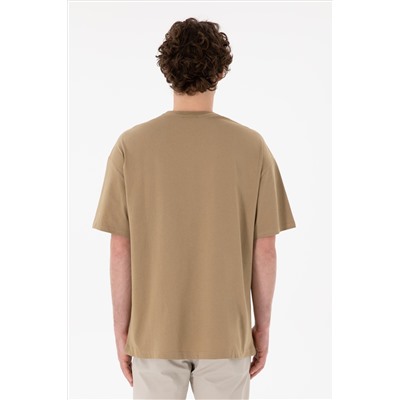 Erkek Oversize Fit Bisiklet Yaka Haki Tişört
