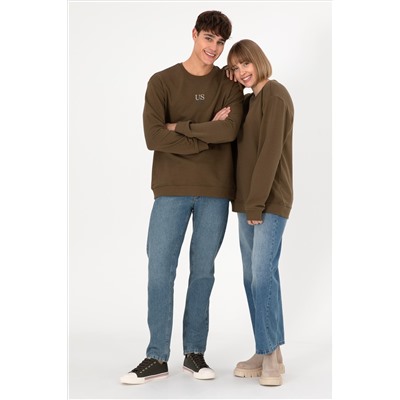 Erkek Haki Basic Sweatshirt