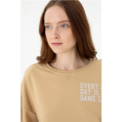 Kadın Kum Bisiklet Yaka Sweatshirt