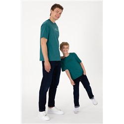 Erkek Çocuk Koyu Yeşil Comfort Basic Bisiklet Yaka Tişört