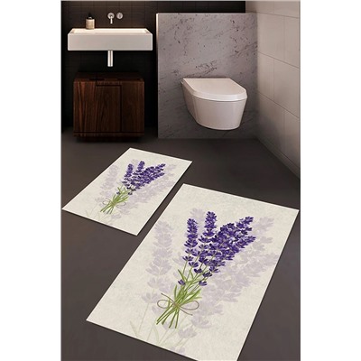WOOLLY HOME COLLECTİON Lavanta Desenli Banyo Halı Takımı (60x100/40x60) - Wlly371 WLLY-BNY0371