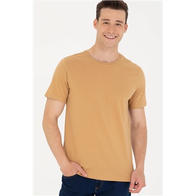 Erkek Camel Basic Bisiklet Yaka Tişört