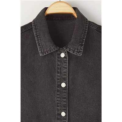 Antrasit Gömlek Yaka Cep Detaylı %100 Pamuk Denim Yelek Ceket TBBAW26BH00003