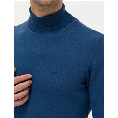 İndigo Melanj Slim Fit Balıkçı Yaka Basic Triko Kazak