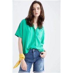 Defacto Relax Fit Pijama Yaka Kısa Kollu Gömlek W6864AZ22SM