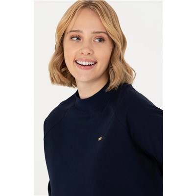 Kadın Lacivert Bisiklet Yaka Sweatshirt
