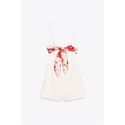 CUT-OUT SCARF PRINT PLAYSUIT