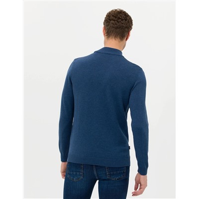 İndigo Melanj Slim Fit Basic Kazak