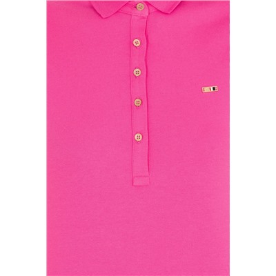 Kadın Pembe Polo Yaka Örme Elbise