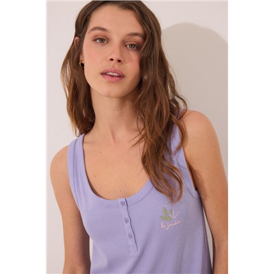 Camisón midi canalé algodón lila