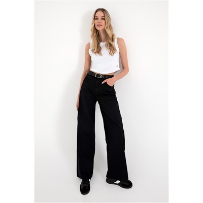 Kadın Siyah Loose Fit Jean Pantolon