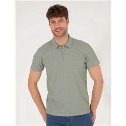 Haki Slim Fit Fermuarlı Polo Yaka Tişört