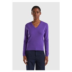 United Colors of Benetton Kadın Mor V Yaka Merino Kazak 123A1002D4488