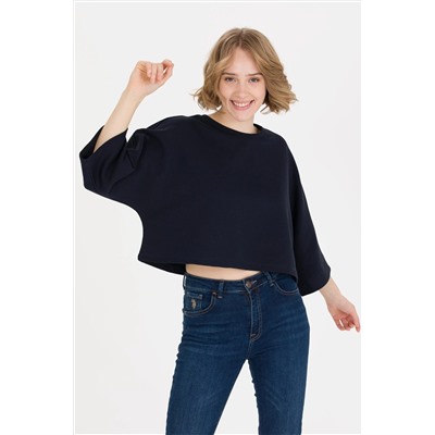Kadın Lacivert Bisiklet Yaka Sweatshirt