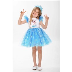 Buse&Eylül Bebe Elsa Karlar Kraliçesi Kar Taneli Taçlı Kız Çocuk Parti Elbisesi ARZELSA