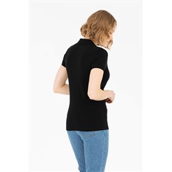 Kadın Siyah Basic Polo Yaka Tişört