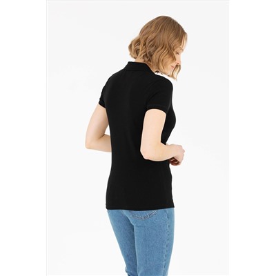 Kadın Siyah Basic Polo Yaka Tişört