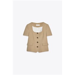 SHORT SLEEVE BLAZER WITH SHOULDER PADS