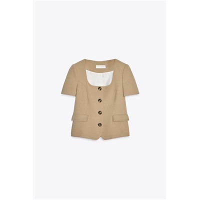 SHORT SLEEVE BLAZER WITH SHOULDER PADS