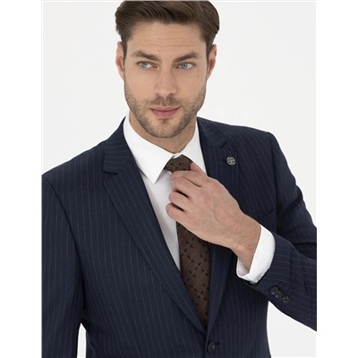 Lacivert Ekstra Slim Fit Çizgili Takım Elbise