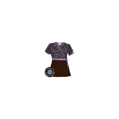 UA Country Wild Flower Coffee Bean Mock Wrap Scrub Top