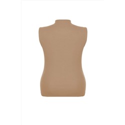 Bej Fermuarlı %100 Pamuk Fitilli Kaşkorse Örme Büyük Beden Bluz TBBSS24AF00040