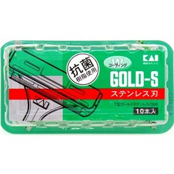 KAI  Одноразовый бритвенный станок T-образной формы золотой KAI GOLD-S из нержавеющей стали,   10шт