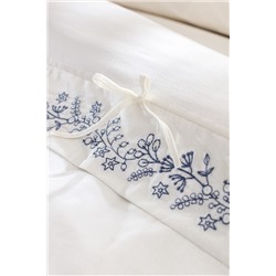 Relief King Size %100 Pamuk Bağlamalı Nevresim Takımı - Ekru/Lacivert