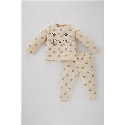Defacto Kız Bebek Kalp Desenli Uzun Kollu Penye Pijama Takımı B2078A523WN