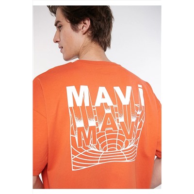 Mavi Logo Sırt Baskılı Turuncu Tişört Oversize / Geniş Kesim 0611448-80644