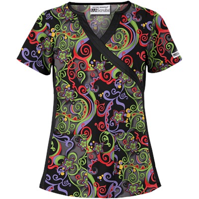UA Imperial Garden Granite V-Inset Mock Wrap Print Scrub Top