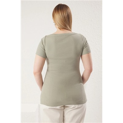 Mint Fitted Kayık Yaka Fitilli Kaşkorse Örme Büyük Beden Bluz TBBSS25AF00047