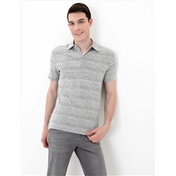 Gri Melanj Slim Fit Baskılı Polo Yaka Tişört