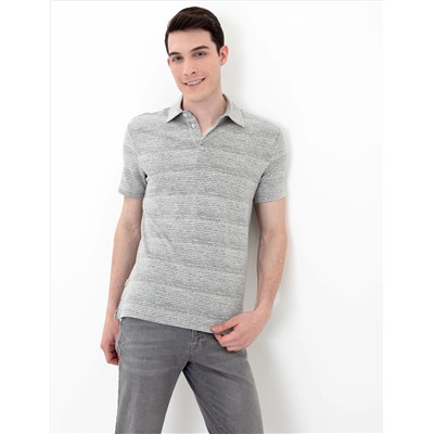 Gri Melanj Slim Fit Baskılı Polo Yaka Tişört