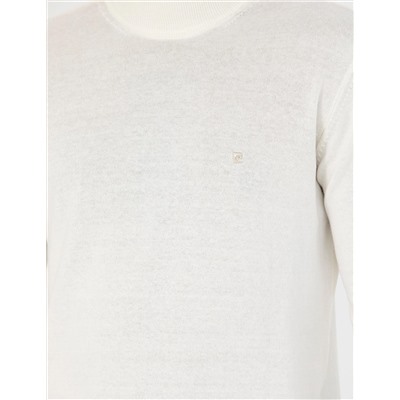 Ekru Slim Fit Yarım Balıkçı Basic Triko Kazak