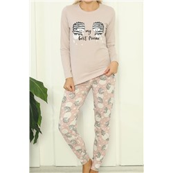 Lady Secret Kadın Pijama Takımı Uzun Kollu Pamuklu PUDRA 12014