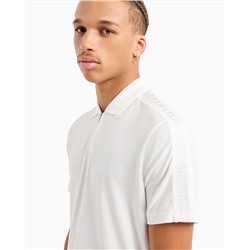 Regular fit cotton zip polo with logo bands