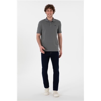 Erkek Regular Fit Polo Yaka Gri Basic Tişört