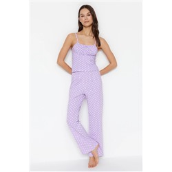 TRENDYOLMİLLA Lila Puantiyeli Pamuklu Atlet-Pantolon Örme Pijama Takımı THMSS23PT00226