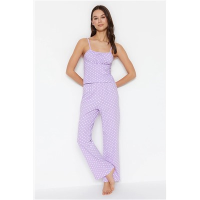 TRENDYOLMİLLA Lila Puantiyeli Pamuklu Atlet-Pantolon Örme Pijama Takımı THMSS23PT00226