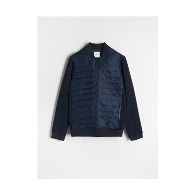 Gesteppte Sweatjacke aus Materialmix