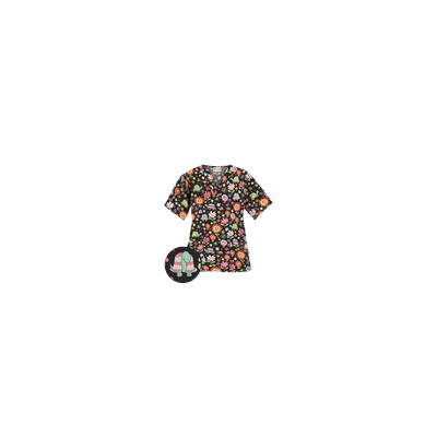 UA Slowpoke Black V-Neck Print Scrub Top