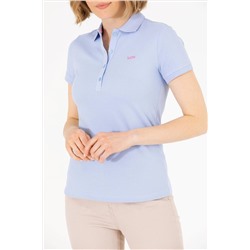 Kadın Mavi Basic Polo Yaka Tişört
