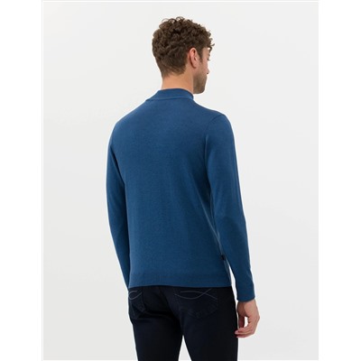 İndigo Melanj Slim Fit Yarım Balıkçı Basic Triko Kazak