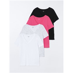 PACK OF 4 CONTRASTING V-NECK T-SHIRTS