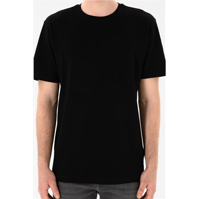 Erkek Regular Fit Bisiklet Yaka Siyah Basic Tişört