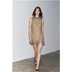 EMBROIDERED BEADED MINI DRESS