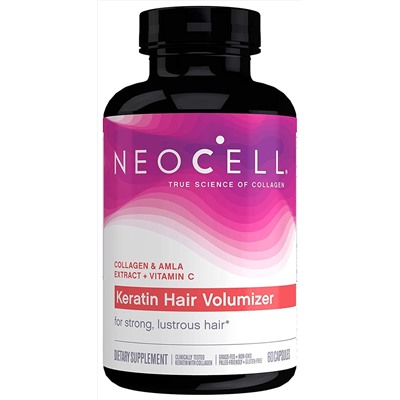 Средство для волос! NeoCell Keratin Hair Volumizer, Enhance Hair Strength, Grass-Fed Collagen, Gluten Free - 60 Capsules (Package May Vary)